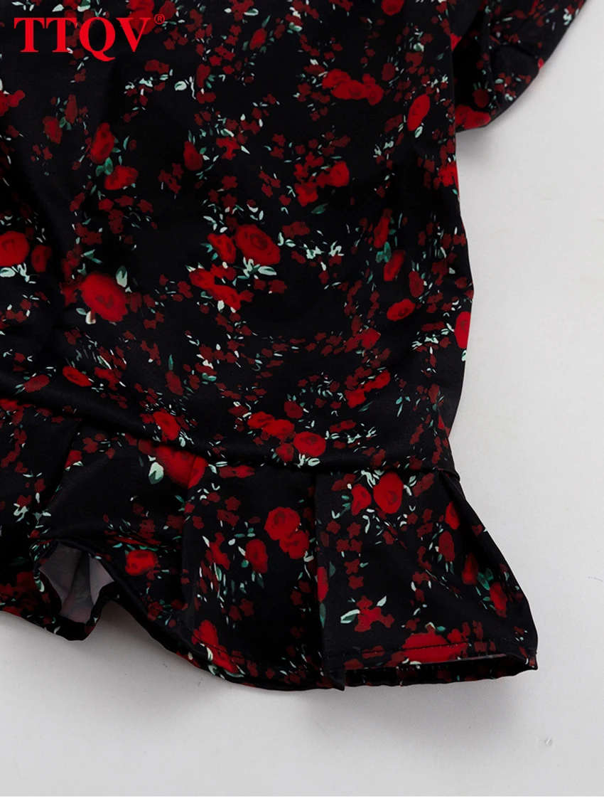 TTQV Fashion Slim Print Women's Dress 2026 Summer V-Neck Short Sleeve Mini Dresses Lady Elegant Classic High Waist Female Dress