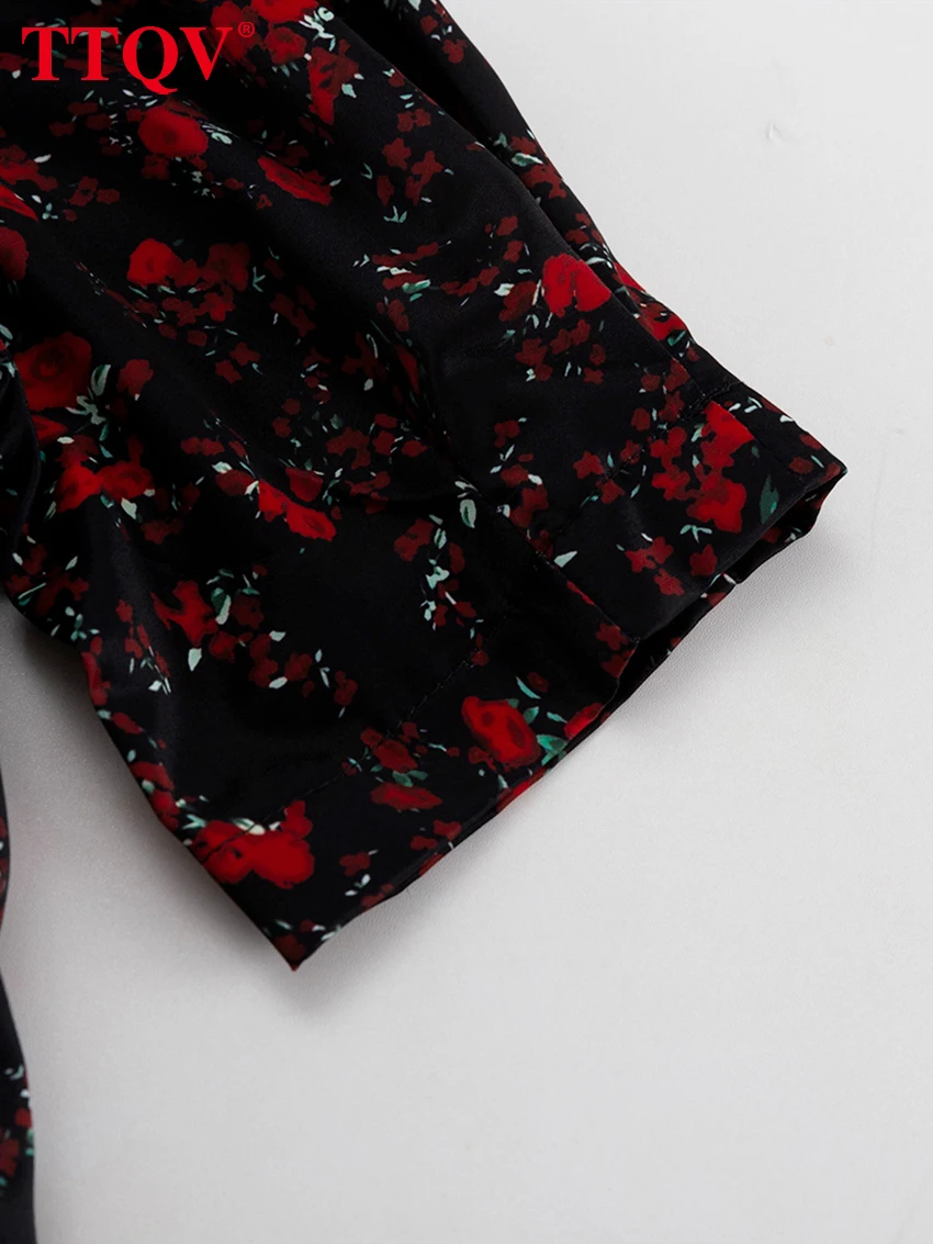TTQV Fashion Slim Print Women's Dress 2026 Summer V-Neck Short Sleeve Mini Dresses Lady Elegant Classic High Waist Female Dress