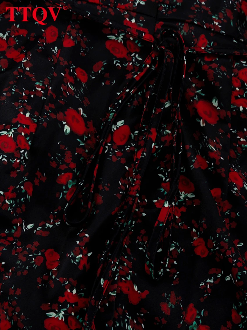 TTQV Fashion Slim Print Women's Dress 2026 Summer V-Neck Short Sleeve Mini Dresses Lady Elegant Classic High Waist Female Dress