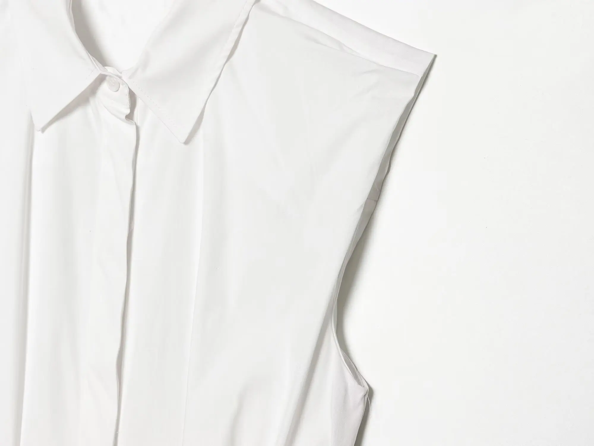 TFMLN Women's Pleated Shirt Spring Summer Vintage Lapel Collar Sleeveless Blouses Simple Flared Hem Ladies Tops 2026 New