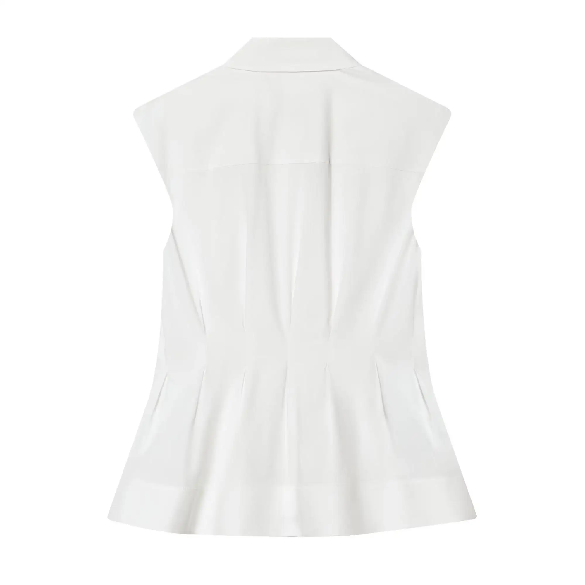 TFMLN Women's Pleated Shirt Spring Summer Vintage Lapel Collar Sleeveless Blouses Simple Flared Hem Ladies Tops 2026 New