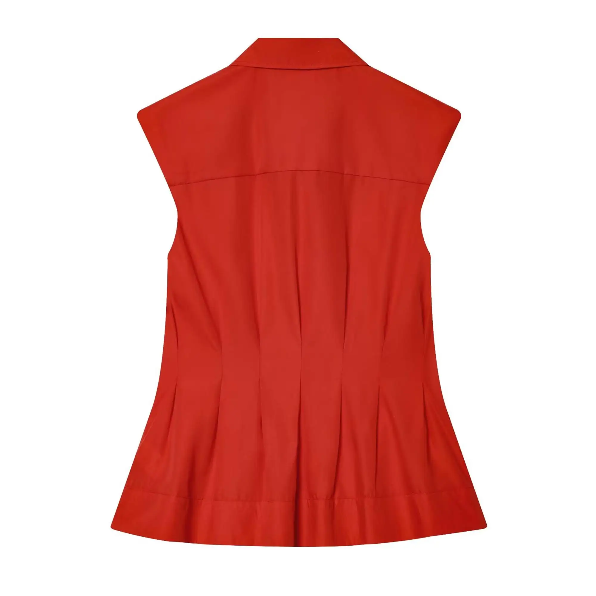 TFMLN Women's Pleated Shirt Spring Summer Vintage Lapel Collar Sleeveless Blouses Simple Flared Hem Ladies Tops 2026 New