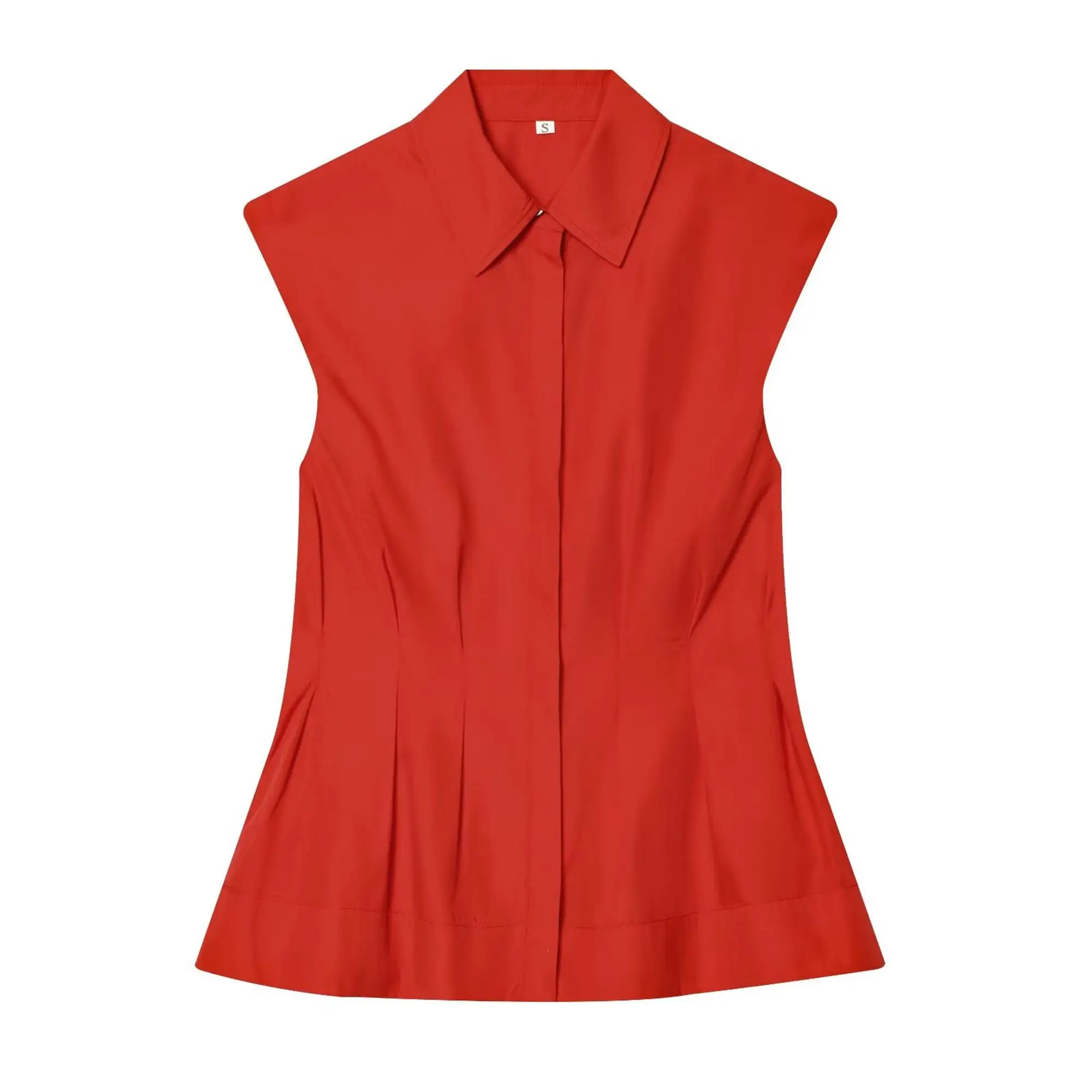 TFMLN Women's Pleated Shirt Spring Summer Vintage Lapel Collar Sleeveless Blouses Simple Flared Hem Ladies Tops 2026 New