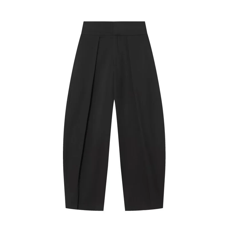 Women Wide Leg Pants Retro Dark Color Pleated Trousers High Waist Casual Work Office Straight Pants