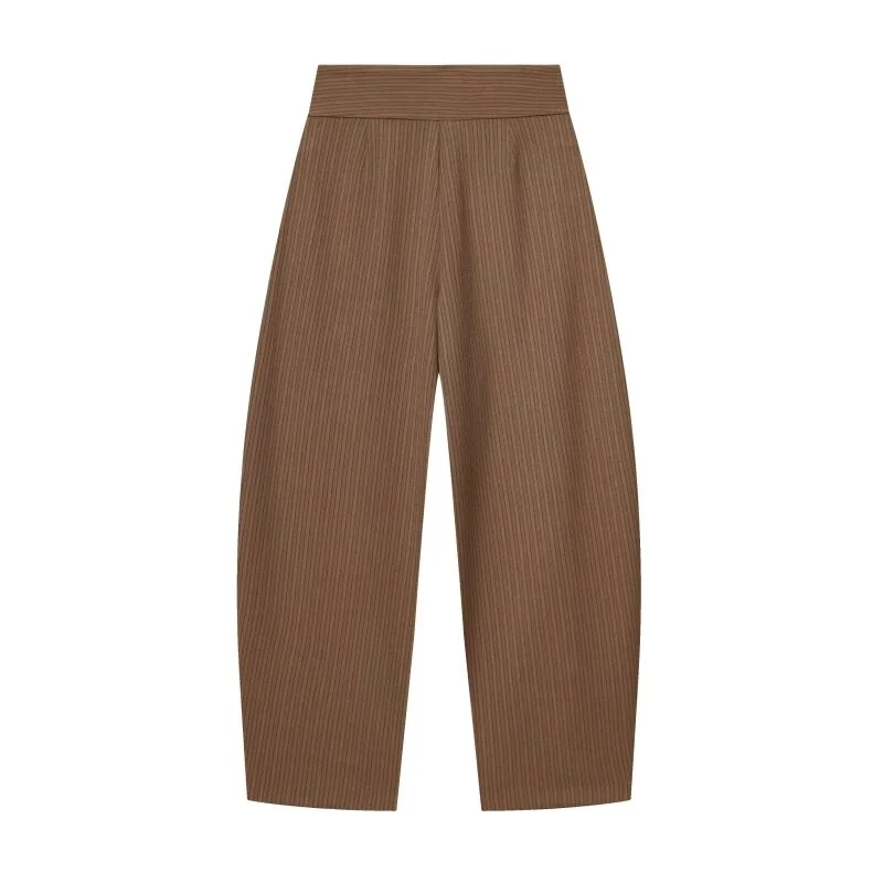 Women Wide Leg Pants Retro Dark Color Pleated Trousers High Waist Casual Work Office Straight Pants