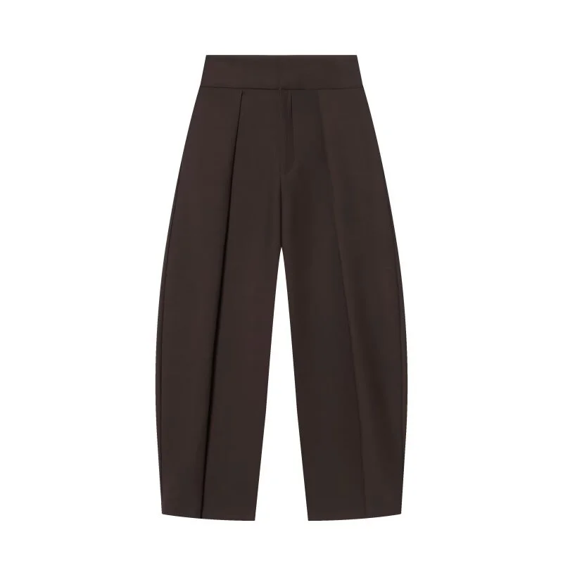 Women Wide Leg Pants Retro Dark Color Pleated Trousers High Waist Casual Work Office Straight Pants