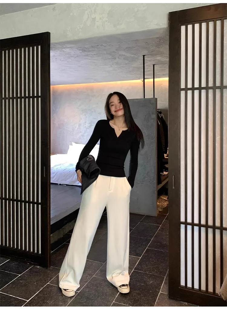 Women's Ribbed Knit Top V Neck Long Sleeve Slim Fit Stretch Shirt Soft Casual Basic Layering Winter.