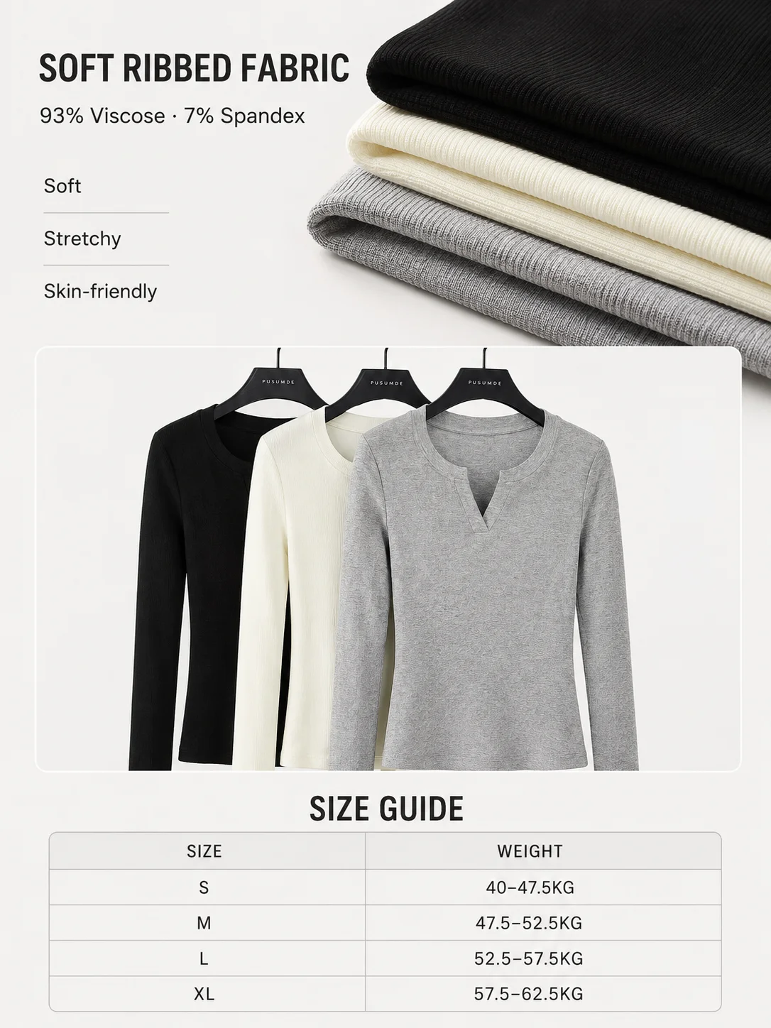 Women's Ribbed Knit Top V Neck Long Sleeve Slim Fit Stretch Shirt Soft Casual Basic Layering Winter.