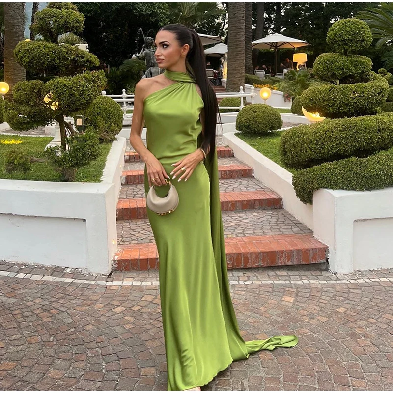 Sexy Satin Ribbon Party Dress Women Elegant Halter Backless Off Shoulder Sleeveless Female Dresses 2026 Summer Solid Robe Gown