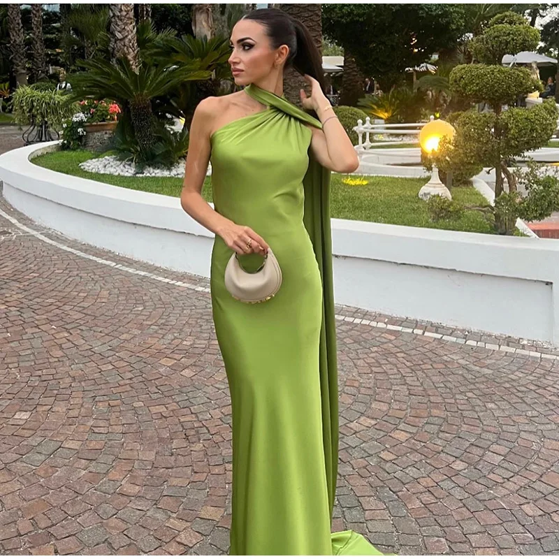 Sexy Satin Ribbon Party Dress Women Elegant Halter Backless Off Shoulder Sleeveless Female Dresses 2026 Summer Solid Robe Gown