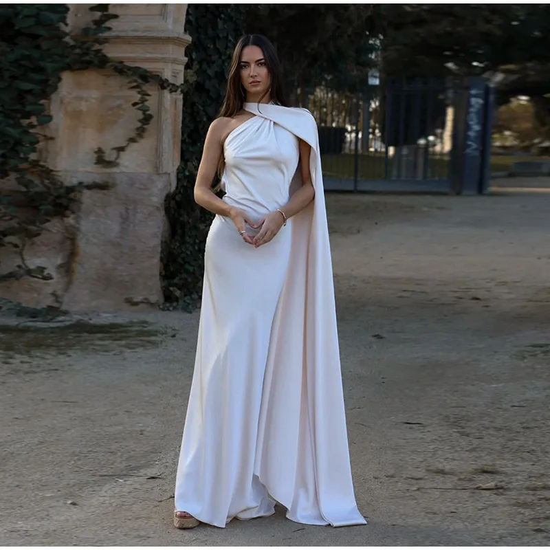 Sexy Satin Ribbon Party Dress Women Elegant Halter Backless Off Shoulder Sleeveless Female Dresses 2026 Summer Solid Robe Gown