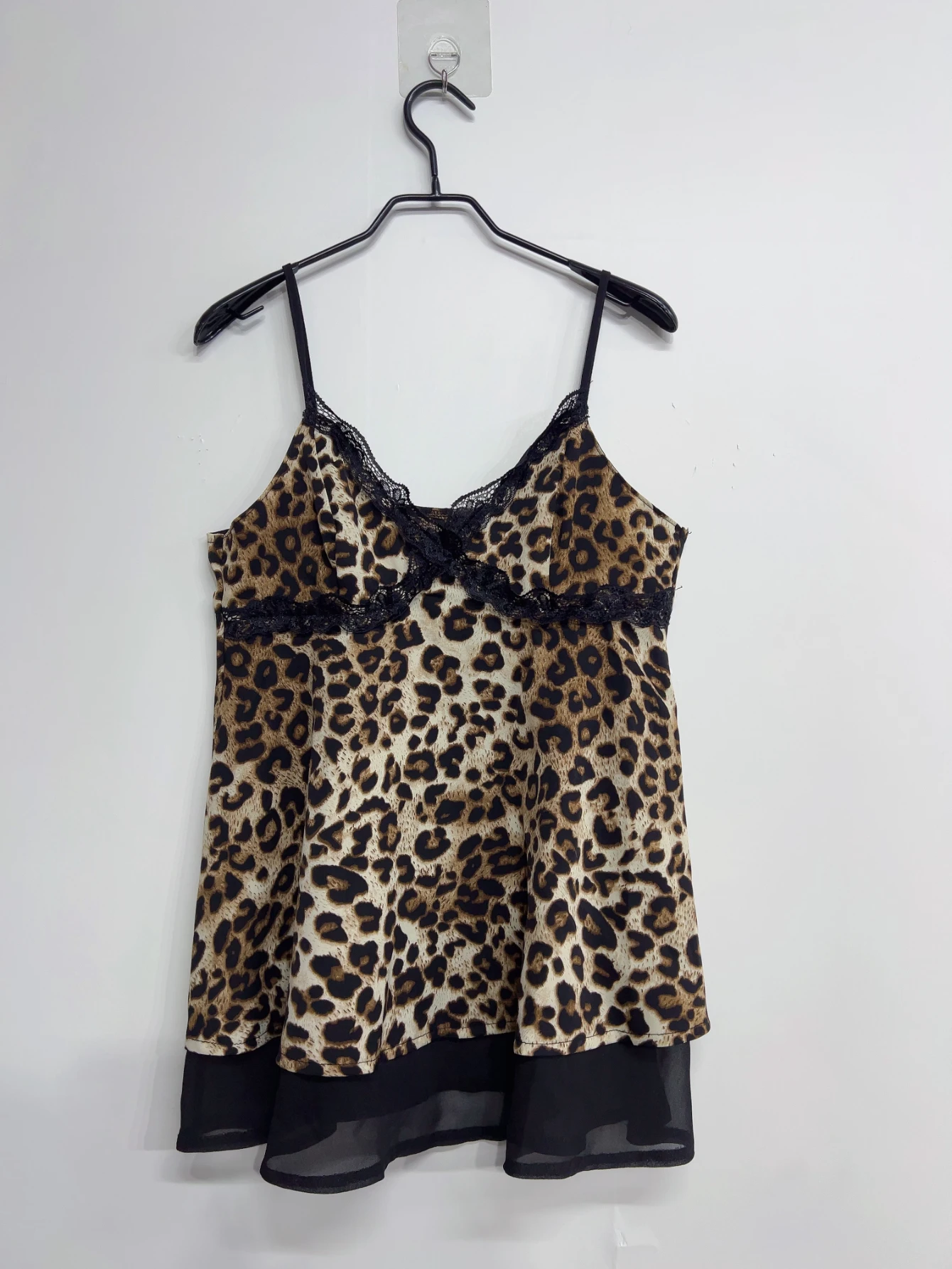 Y2k Emo Women Streetwear Sexy Acubi Leopard Lace Trim V-neck Tank Tops Sleeveless Spaghetti Stra Goth Grunge 2000s Alt Clothes