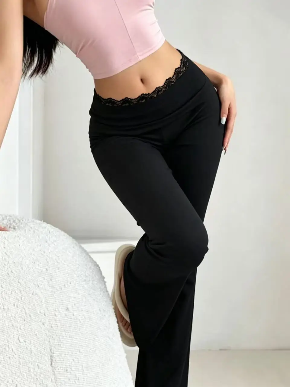 New Sexy Lace High Waisted Leggings for Girls, Flared Pants, Daily Casual Elastic Breathable Pants, Women's Clothing for Travel