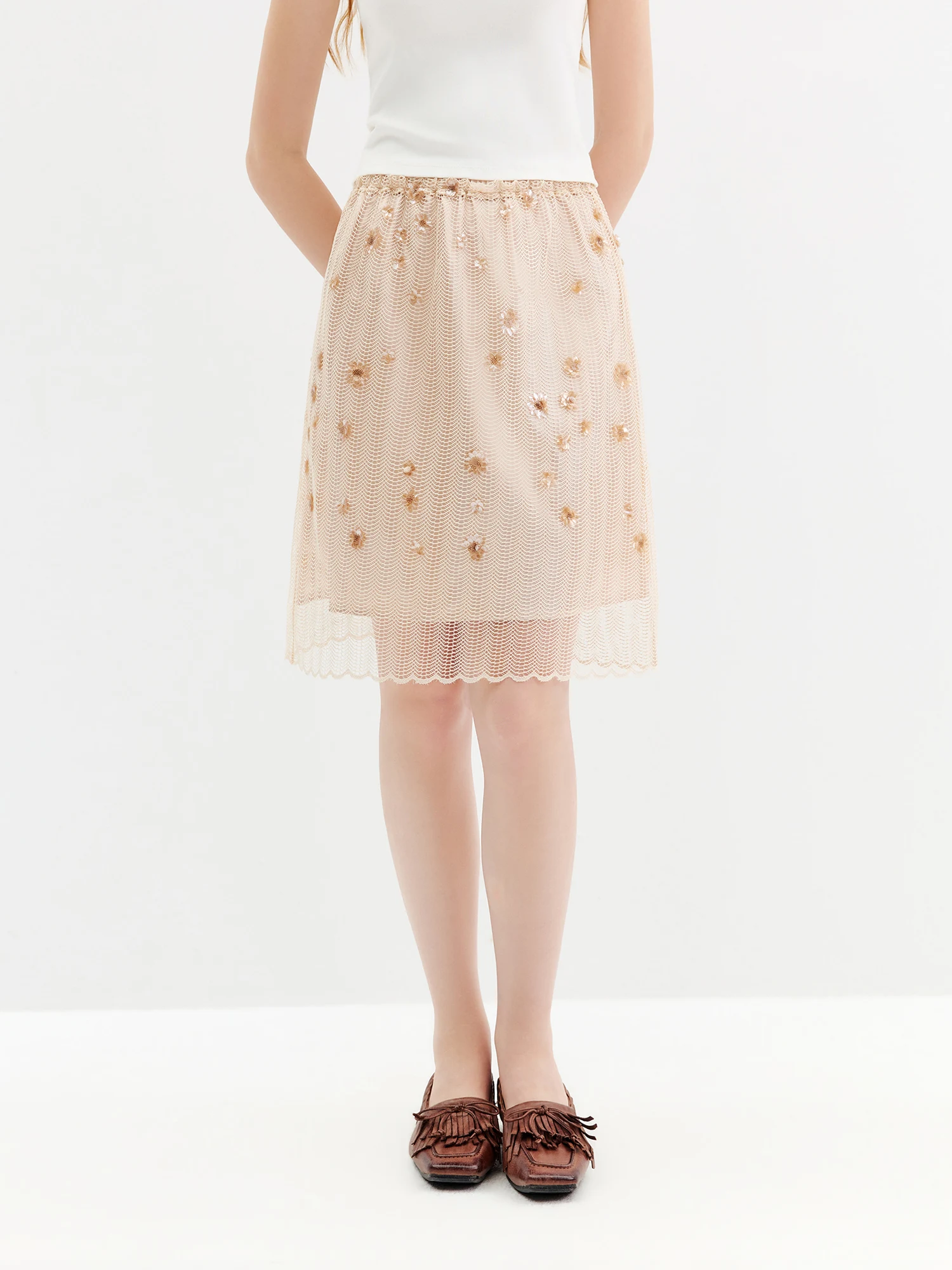 FSLE 【Premium Series】2026 Arrival New Women's High-Waisted Heavy Beaded & Sequin A-Line Skirt Hip-Hiding Slim Fit Stylish Skirt