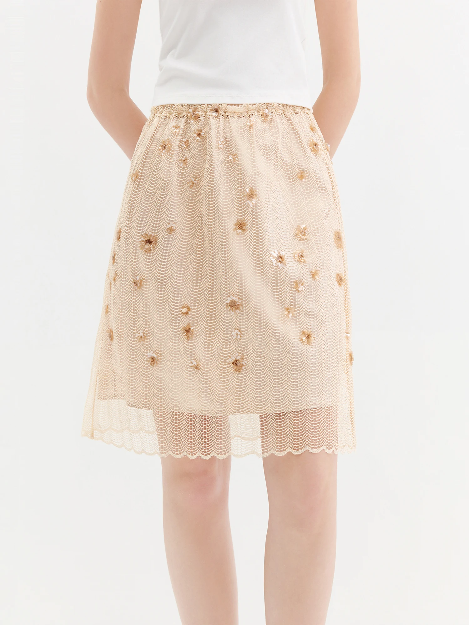 FSLE 【Premium Series】2026 Arrival New Women's High-Waisted Heavy Beaded & Sequin A-Line Skirt Hip-Hiding Slim Fit Stylish Skirt