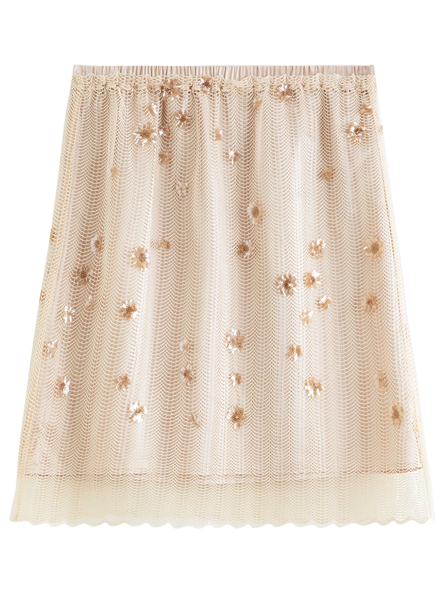 FSLE 【Premium Series】2026 Arrival New Women's High-Waisted Heavy Beaded & Sequin A-Line Skirt Hip-Hiding Slim Fit Stylish Skirt