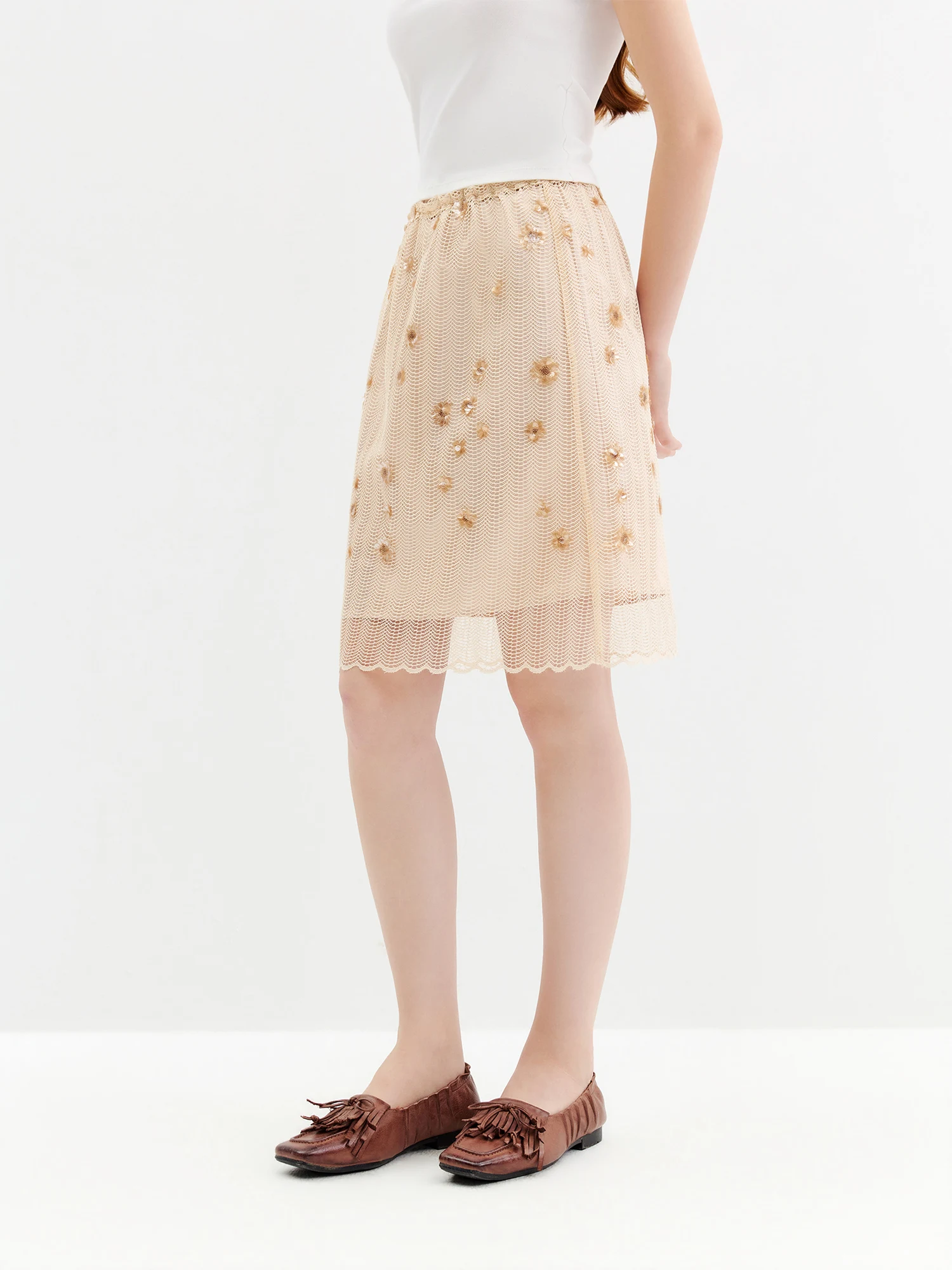 FSLE 【Premium Series】2026 Arrival New Women's High-Waisted Heavy Beaded & Sequin A-Line Skirt Hip-Hiding Slim Fit Stylish Skirt