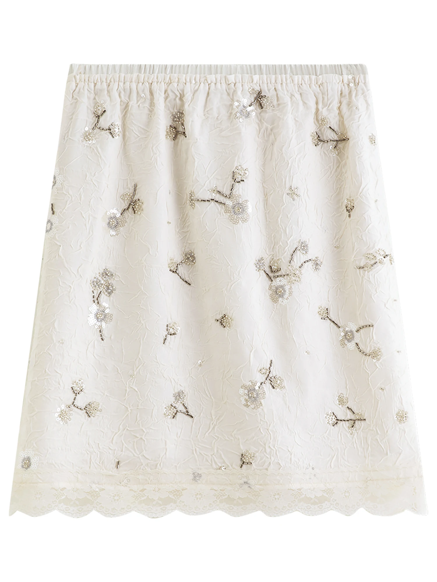 FSLE 【Premium Series】2026 Arrival New Women's High-Waisted Heavy Beaded & Sequin A-Line Skirt Hip-Hiding Slim Fit Stylish Skirt