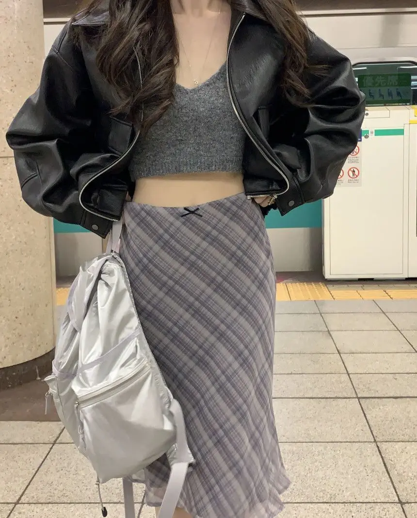 Skirts Women Summer Plaid Mermaid High Waist Vintage Mid Skirt Double Layers Elegant Sweet Skirt for Ladies Y2k Bottoms Clothes