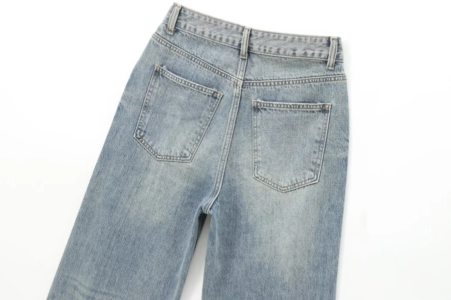 ETJ Wide-leg High-waisted Jeans Women's Classic Everything With Five Pockets Washed Soft Comfortable Ultra-long Jeans6045022