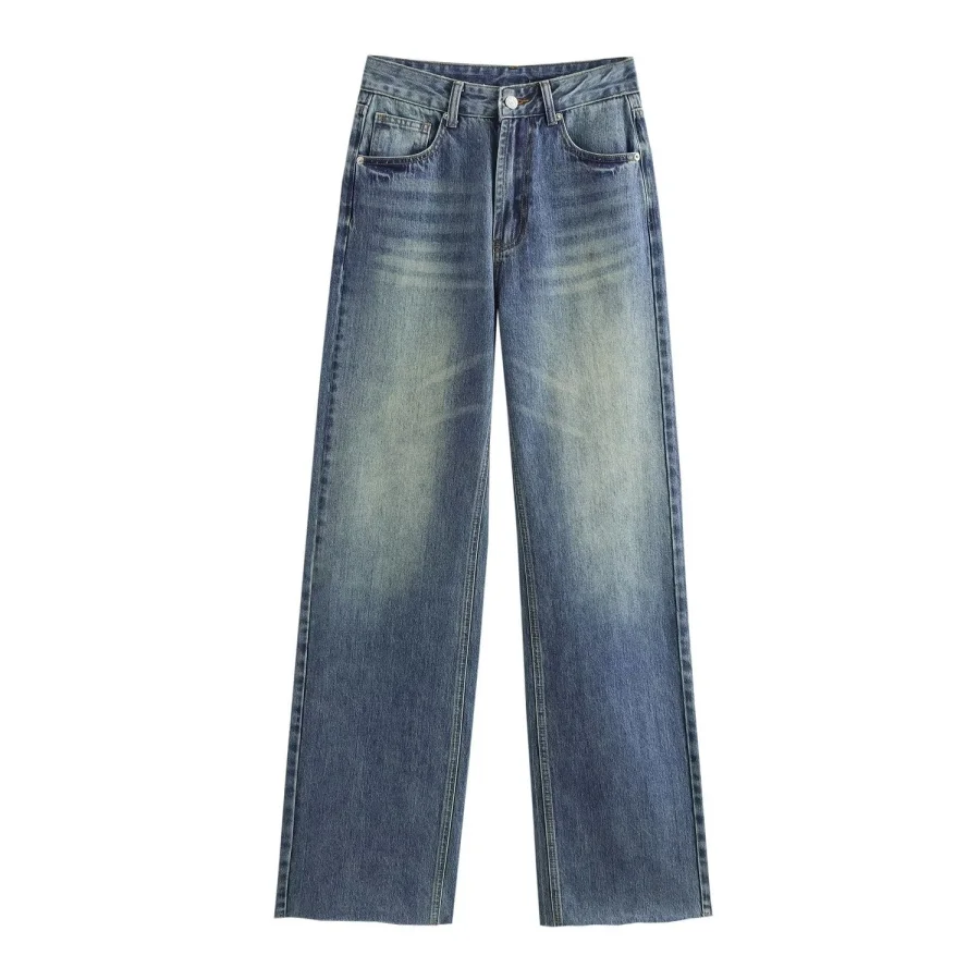 ETJ Wide-leg High-waisted Jeans Women's Classic Everything With Five Pockets Washed Soft Comfortable Ultra-long Jeans6045022