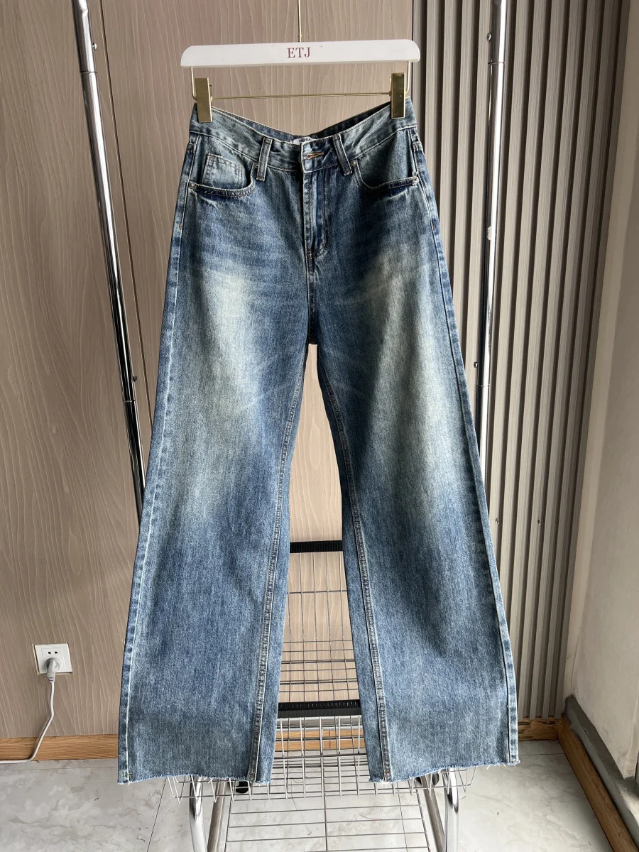 ETJ Wide-leg High-waisted Jeans Women's Classic Everything With Five Pockets Washed Soft Comfortable Ultra-long Jeans6045022