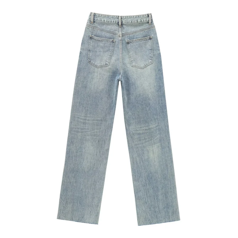 ETJ Wide-leg High-waisted Jeans Women's Classic Everything With Five Pockets Washed Soft Comfortable Ultra-long Jeans6045022