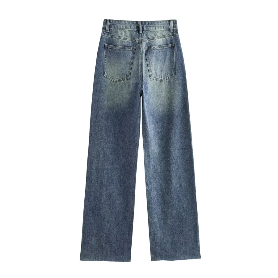 ETJ Wide-leg High-waisted Jeans Women's Classic Everything With Five Pockets Washed Soft Comfortable Ultra-long Jeans6045022