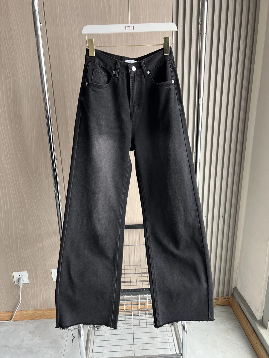 ETJ Wide-leg High-waisted Jeans Women's Classic Everything With Five Pockets Washed Soft Comfortable Ultra-long Jeans6045022