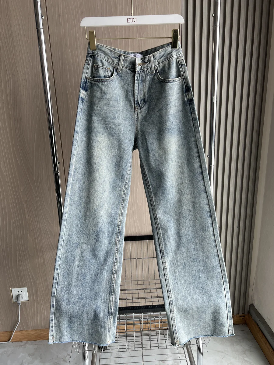 ETJ Wide-leg High-waisted Jeans Women's Classic Everything With Five Pockets Washed Soft Comfortable Ultra-long Jeans6045022