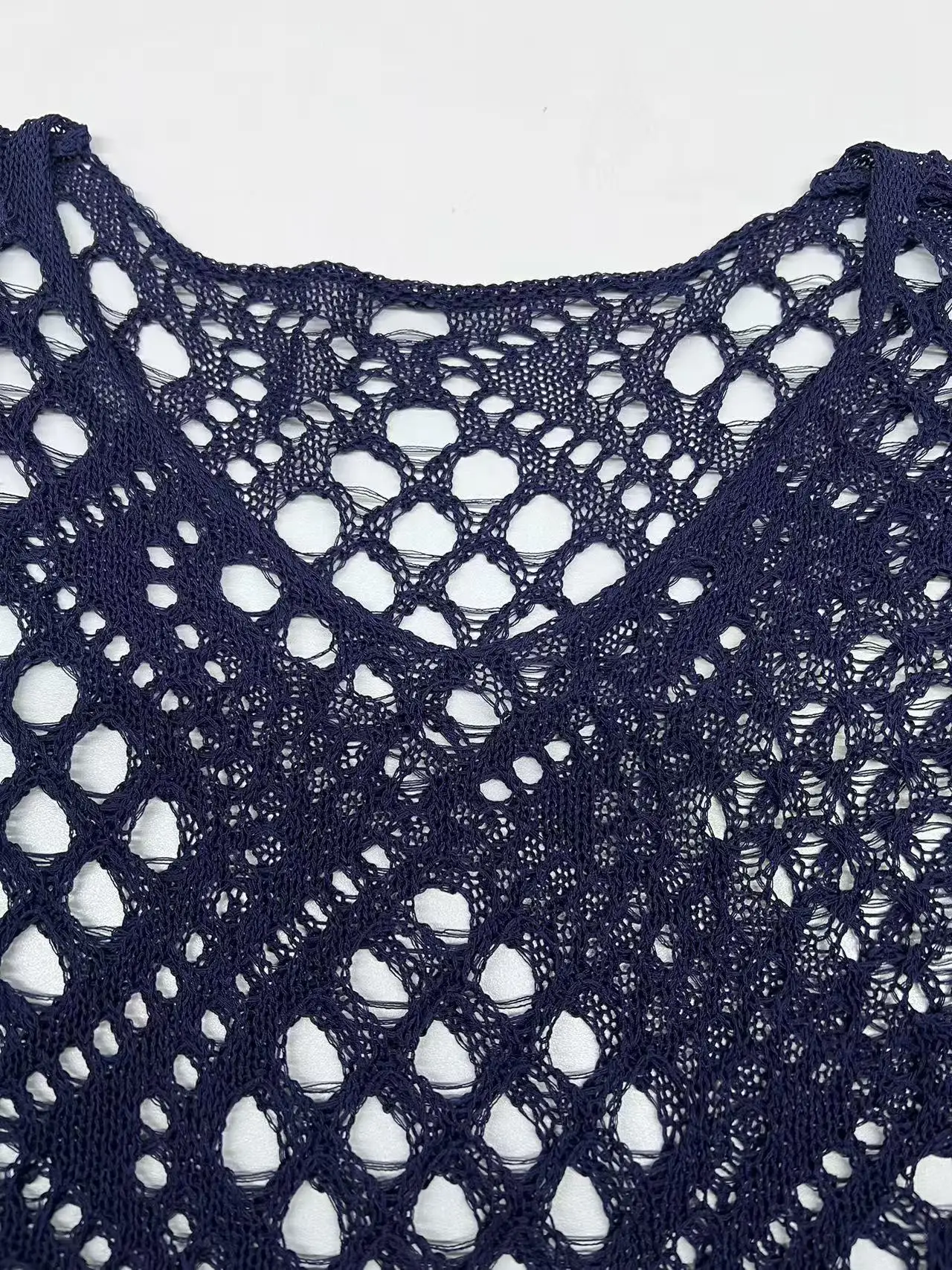 Women Spring Summer Casual Loose V Neck Half Sleeve Hollow Out Crochet Knit Sweater Beach Vacation Cover Up Pullover Tops
