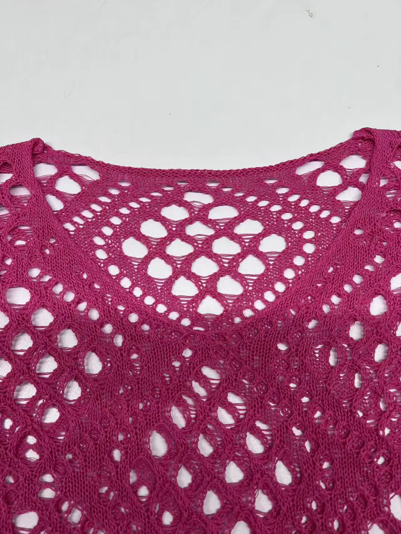 Women Spring Summer Casual Loose V Neck Half Sleeve Hollow Out Crochet Knit Sweater Beach Vacation Cover Up Pullover Tops