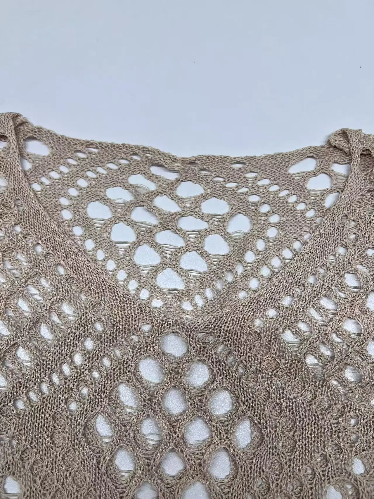 Women Spring Summer Casual Loose V Neck Half Sleeve Hollow Out Crochet Knit Sweater Beach Vacation Cover Up Pullover Tops