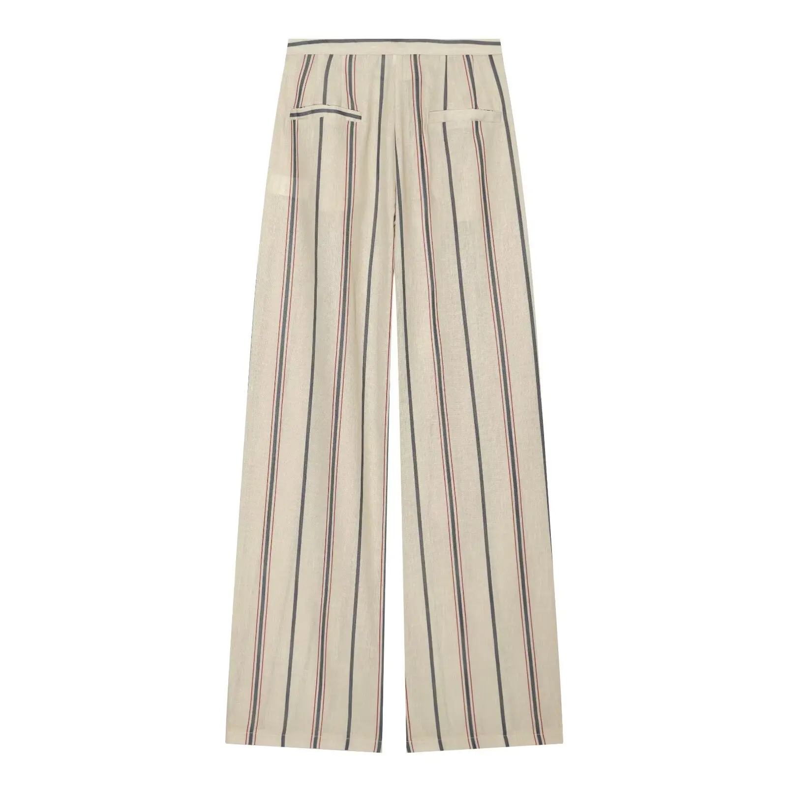 BSAY Women New Vertical Striped Matching Suit Set Notched Lapel Cropped Blazer Sleeve High Waist Wide Leg Casual 2 Piece Outfit
