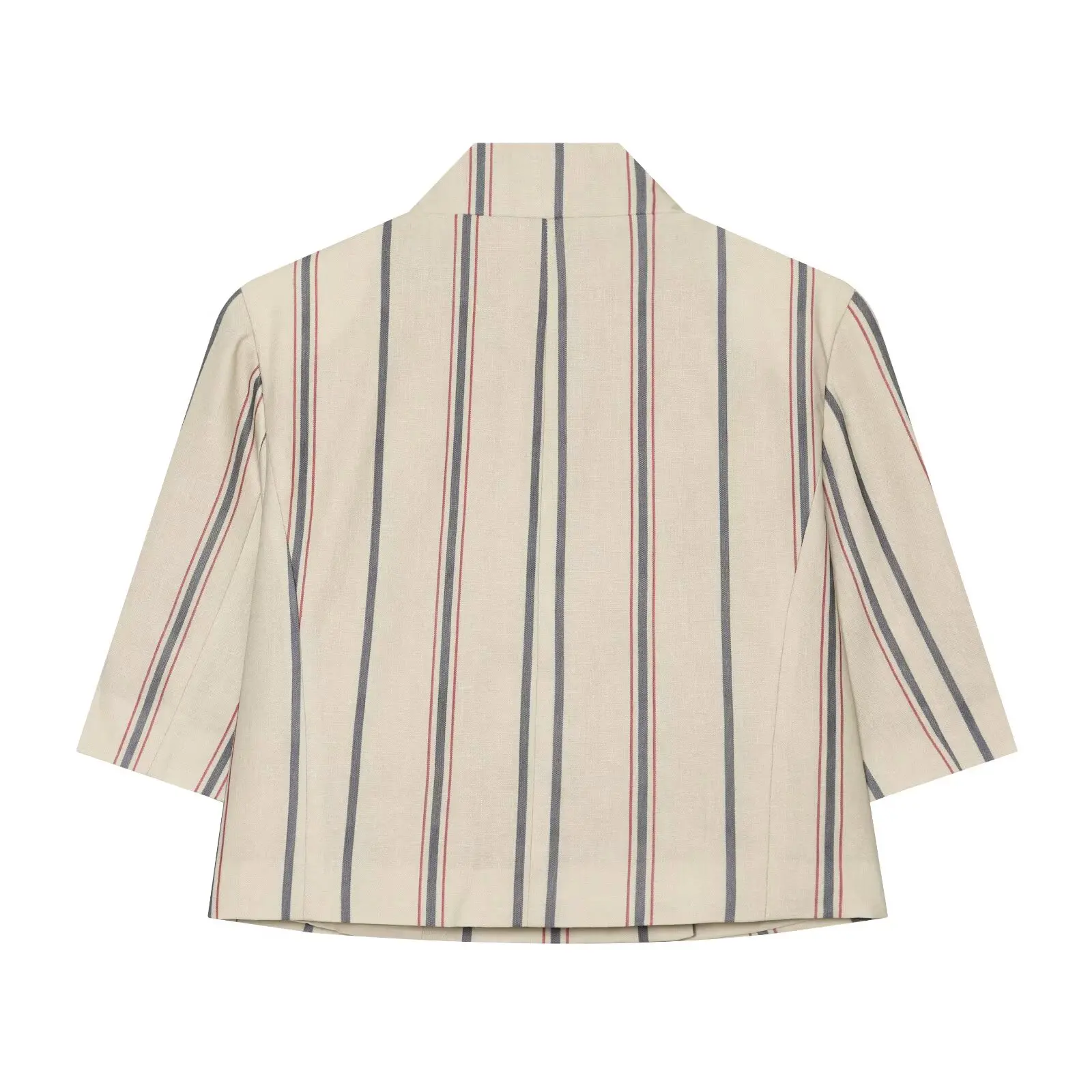 BSAY Women New Vertical Striped Matching Suit Set Notched Lapel Cropped Blazer Sleeve High Waist Wide Leg Casual 2 Piece Outfit