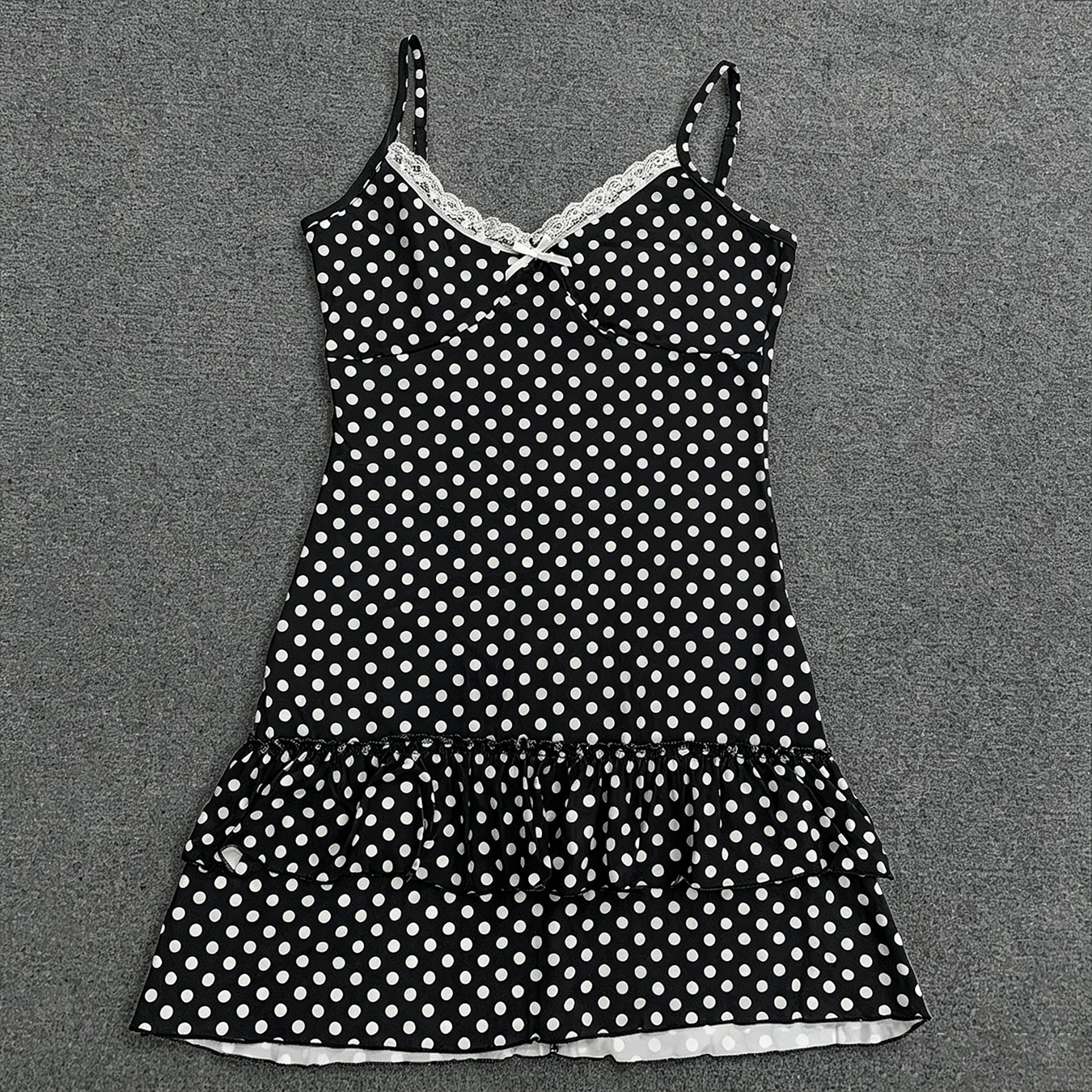 Sweet Short Skirt Fashion Polka Dot Bow Waist Ruffle Y2K Strapless Dress