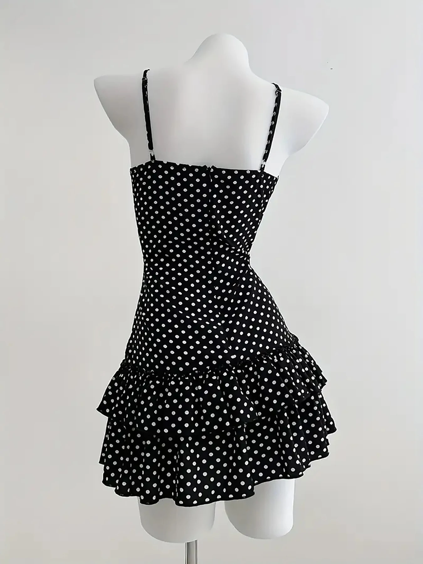 Sweet Short Skirt Fashion Polka Dot Bow Waist Ruffle Y2K Strapless Dress