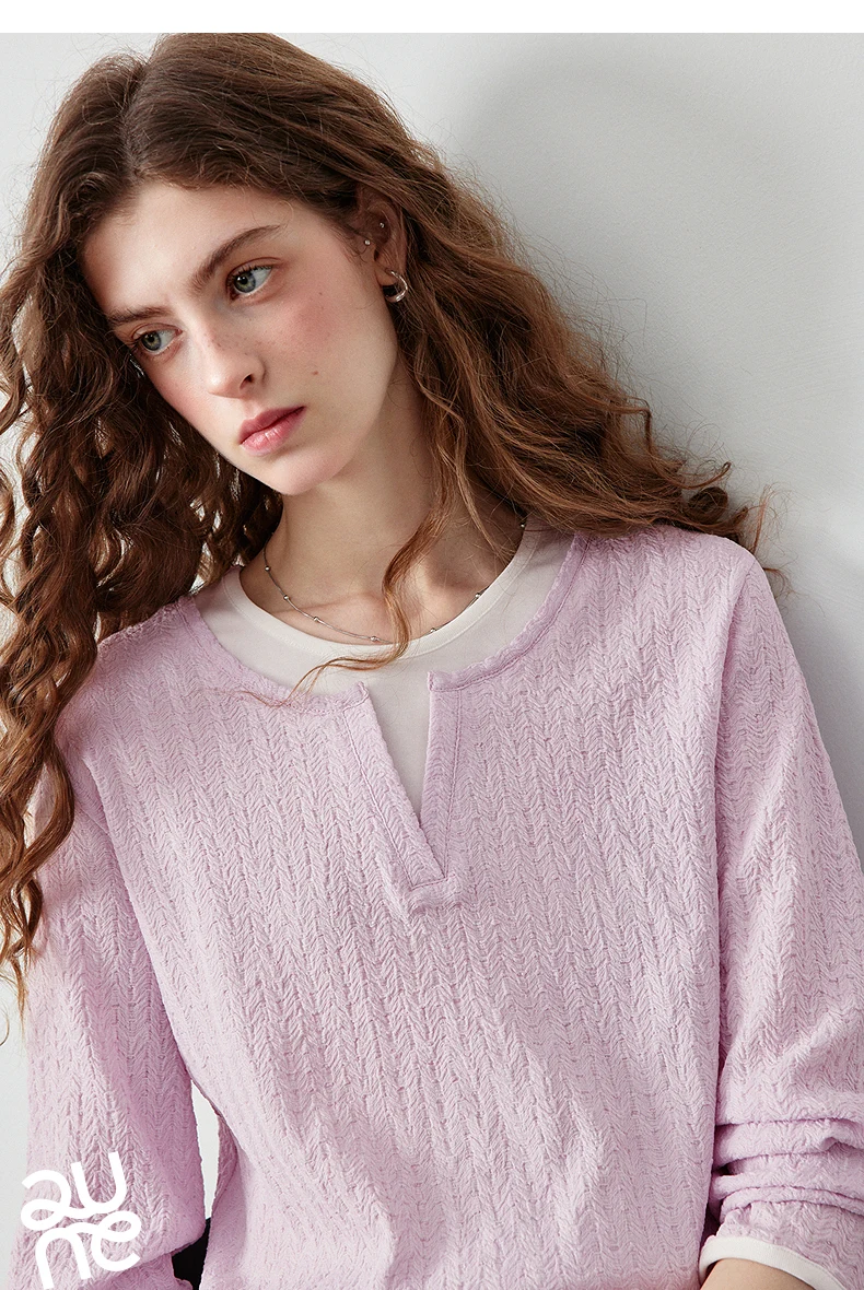 TOYOUTH Women's Long Sleeve T Shirt 2026 Autumn New Retro Textured Fitted Colorblock Fake Two Piece Double Collar Layering Tops