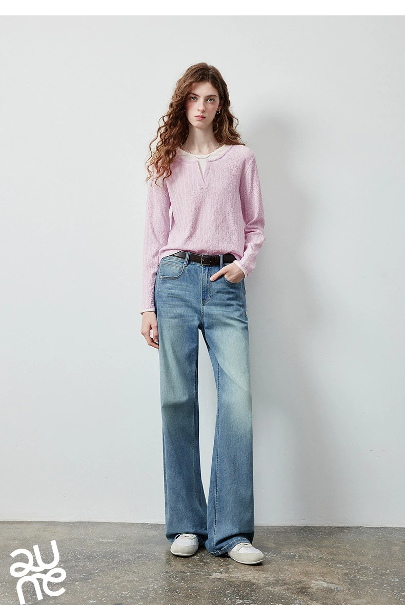 TOYOUTH Women's Long Sleeve T Shirt 2026 Autumn New Retro Textured Fitted Colorblock Fake Two Piece Double Collar Layering Tops