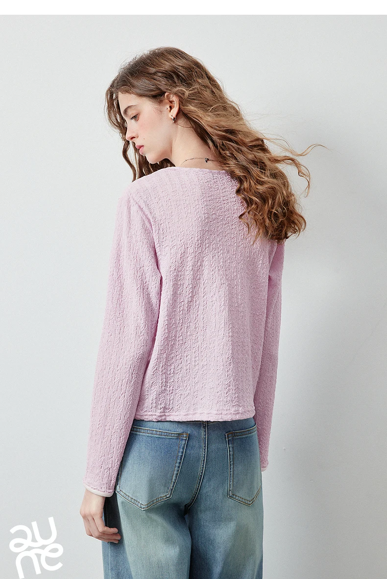 TOYOUTH Women's Long Sleeve T Shirt 2026 Autumn New Retro Textured Fitted Colorblock Fake Two Piece Double Collar Layering Tops