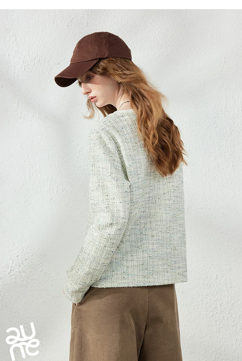 TOYOUTH Women's T-Shirt 2026 Autumn New Knitted Tweed Long Sleeve Loose Crew Neck Elegant Tops