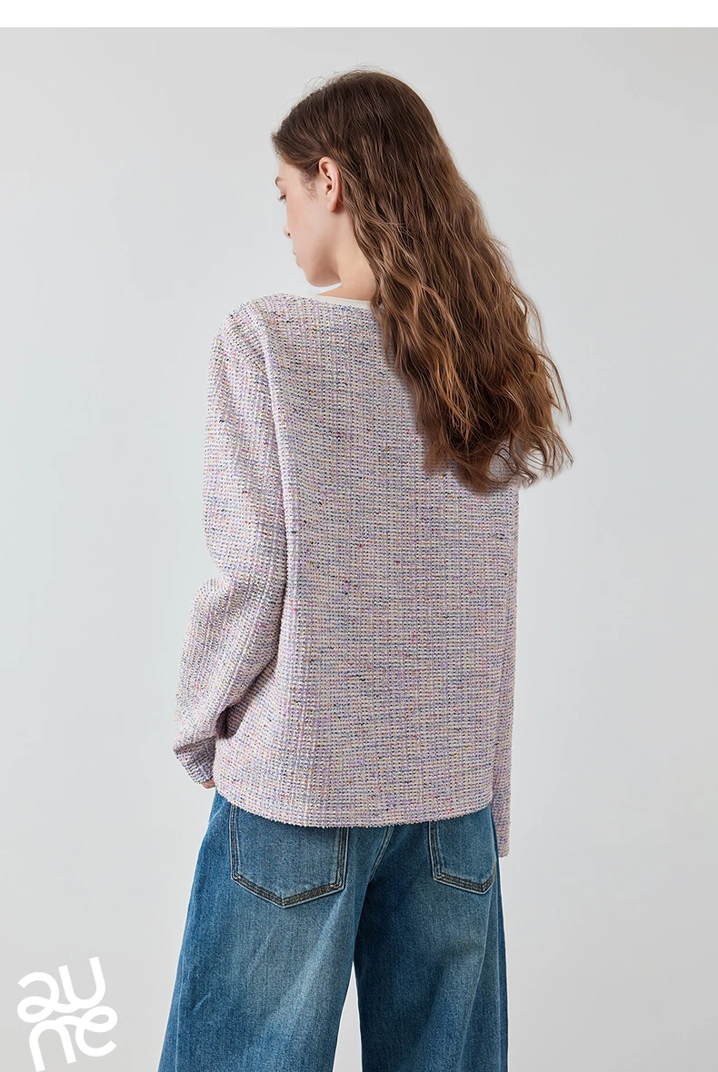 TOYOUTH Women's T-Shirt 2026 Autumn New Knitted Tweed Long Sleeve Loose Crew Neck Elegant Tops