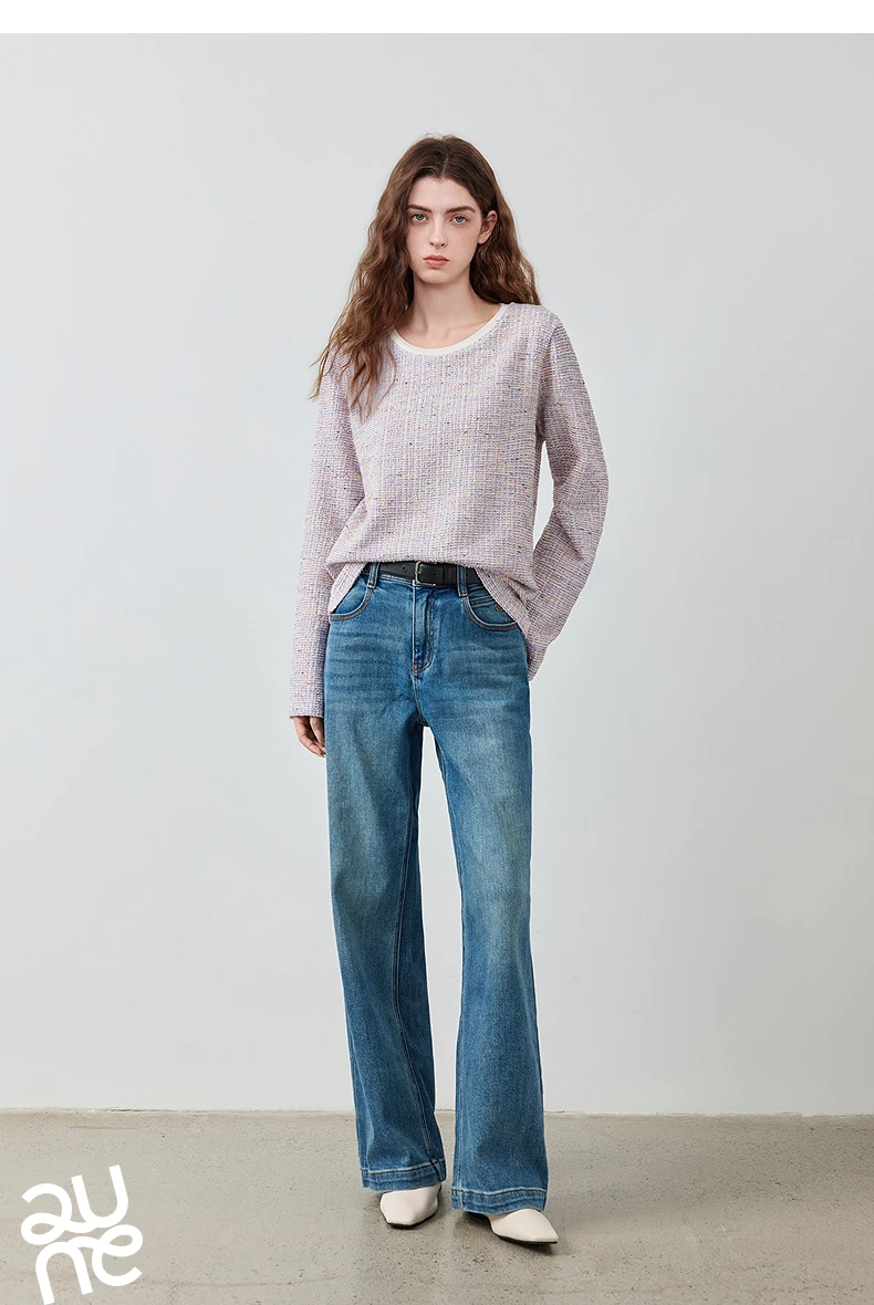 TOYOUTH Women's T-Shirt 2026 Autumn New Knitted Tweed Long Sleeve Loose Crew Neck Elegant Tops