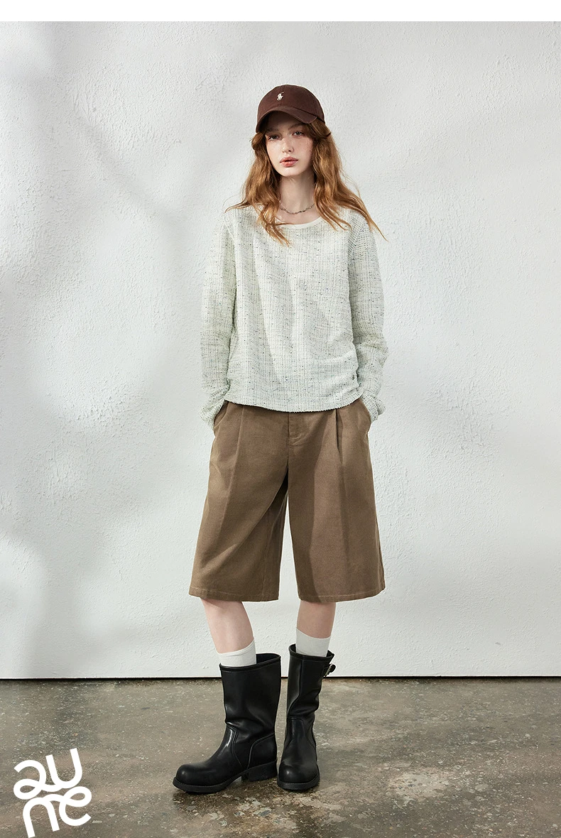 TOYOUTH Women's T-Shirt 2026 Autumn New Knitted Tweed Long Sleeve Loose Crew Neck Elegant Tops