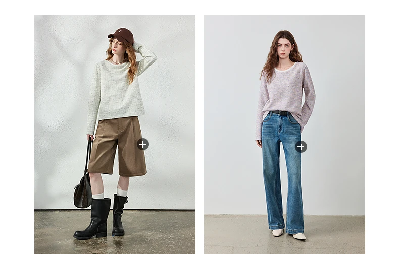 TOYOUTH Women's T-Shirt 2026 Autumn New Knitted Tweed Long Sleeve Loose Crew Neck Elegant Tops