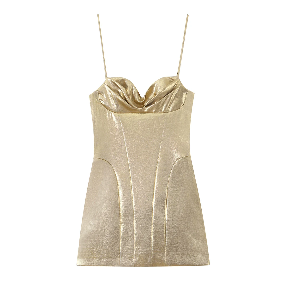 BSAY Metallic Shiny Corset Mini Dress Ladies Draped Collar Thin Strap Slim Fit Short Dress Formal Night Out Birthday Party Gown