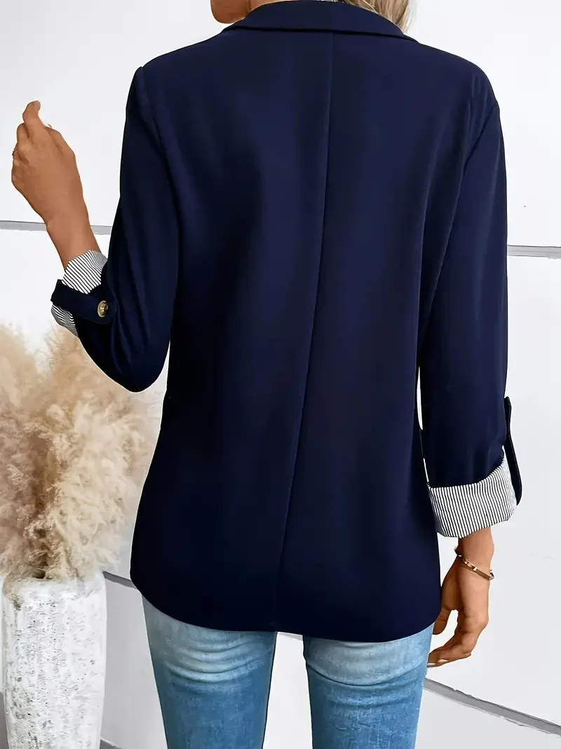 New women's casual and fashionable jacket with rolled sleeves and slim fit button up suit