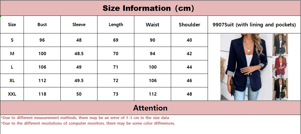 New women's casual and fashionable jacket with rolled sleeves and slim fit button up suit