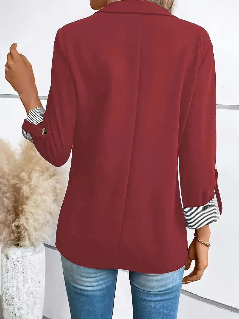 New women's casual and fashionable jacket with rolled sleeves and slim fit button up suit