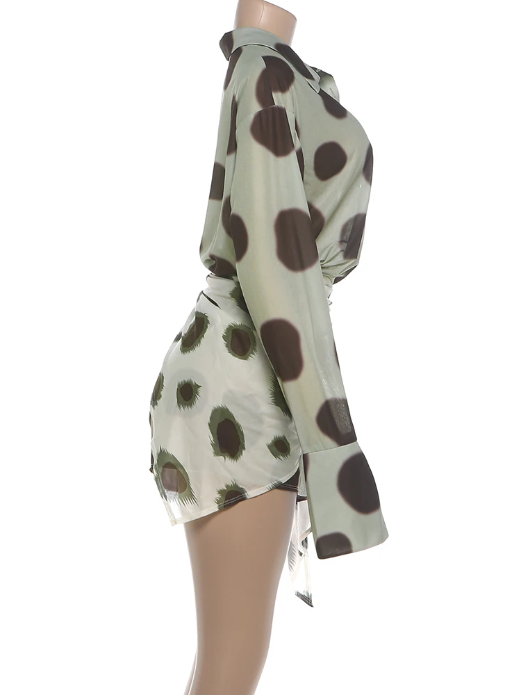 Weird Puss Silk Scarf Strap Patchwork Dress Women Sexy Single-Breasted Full Sleeve Polka Dot Print Hottie Music Festival Bodycon